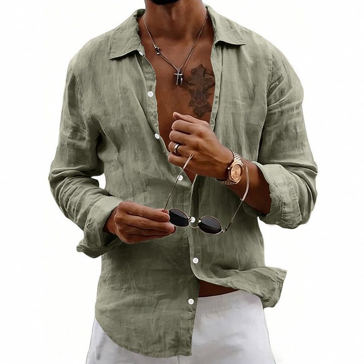 Loose-fit Cardigan With A Lapel Collar Versatile Linen Long-sleeve Shirt - Image 8