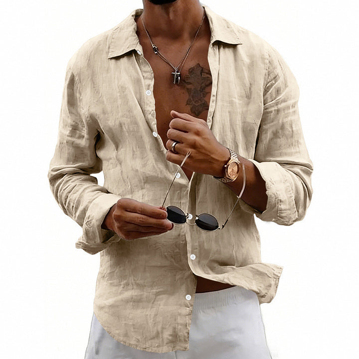 Loose-fit Cardigan With A Lapel Collar Versatile Linen Long-sleeve Shirt - Image 3
