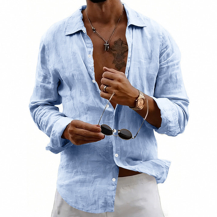 Loose-fit Cardigan With A Lapel Collar Versatile Linen Long-sleeve Shirt - Image 4
