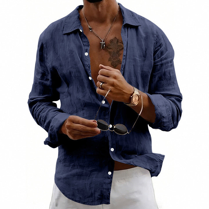 Loose-fit Cardigan With A Lapel Collar Versatile Linen Long-sleeve Shirt - Image 5